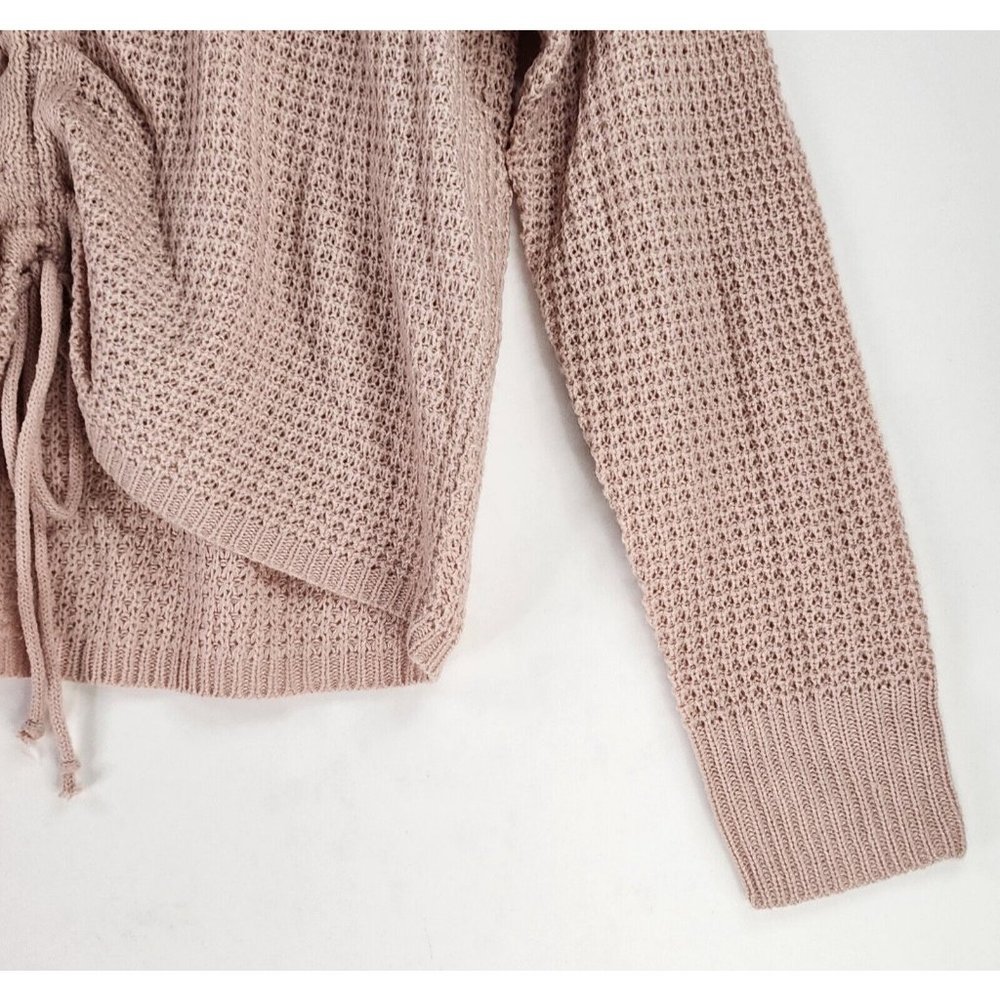 Full Circle Trends Sweater Womens XL Pink Cropped Preppy Cinched Waffle Knit Top - Picture 6 of 13